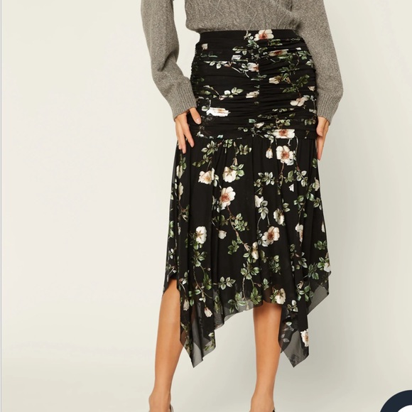 NWT! Anthropologie Current Air Floral Asymmetrical Ruched Skirt - size M - Picture 3 of 5